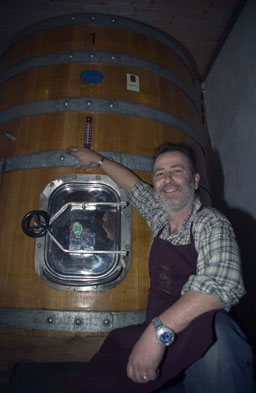 Roberto shows off the vat for his "Impetus" barbera double selection